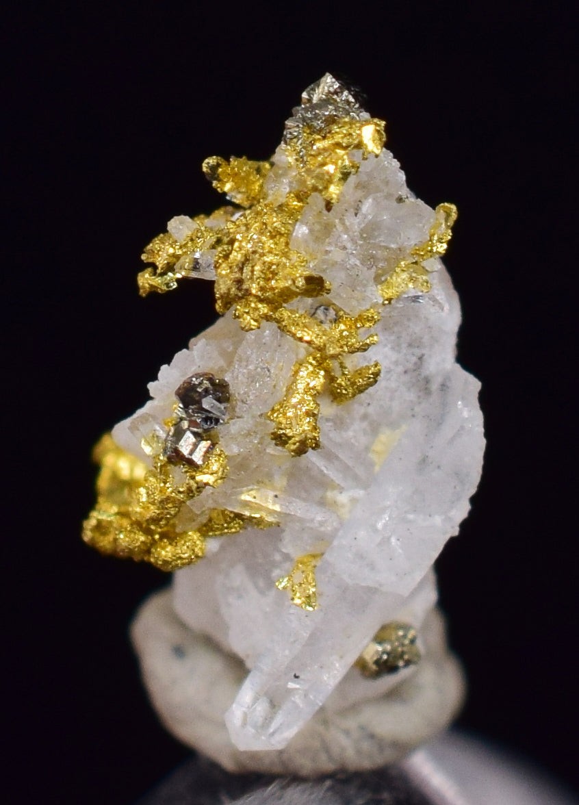 0.6cm UNIQUE NATIVE GOLD INCAS PYRITE PERU QUARTZ THUMBNAIL CRYSTAL LB125