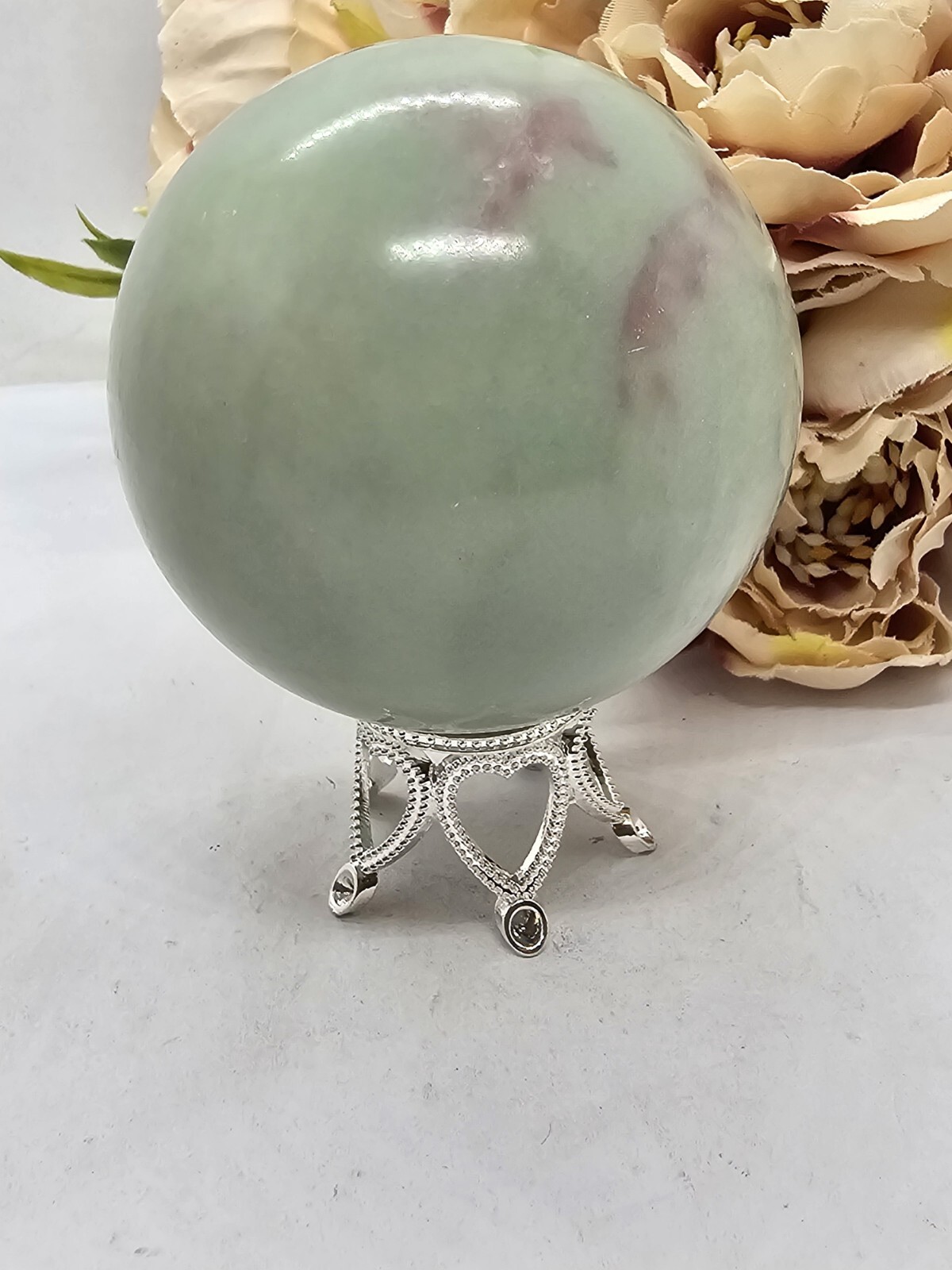 Green White Pink Jade crystal Sphere 205g 4.8cm Luck Prosperity Harmony Orb
