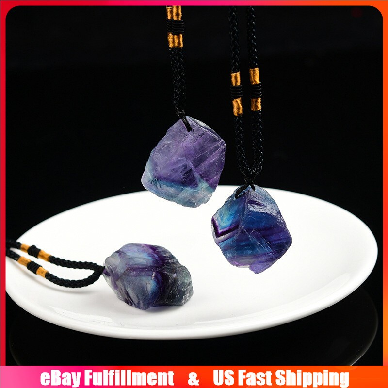 Natural Colorful Fluorite Stone Pendant Healing Quartz Necklace Pendulum Reiki