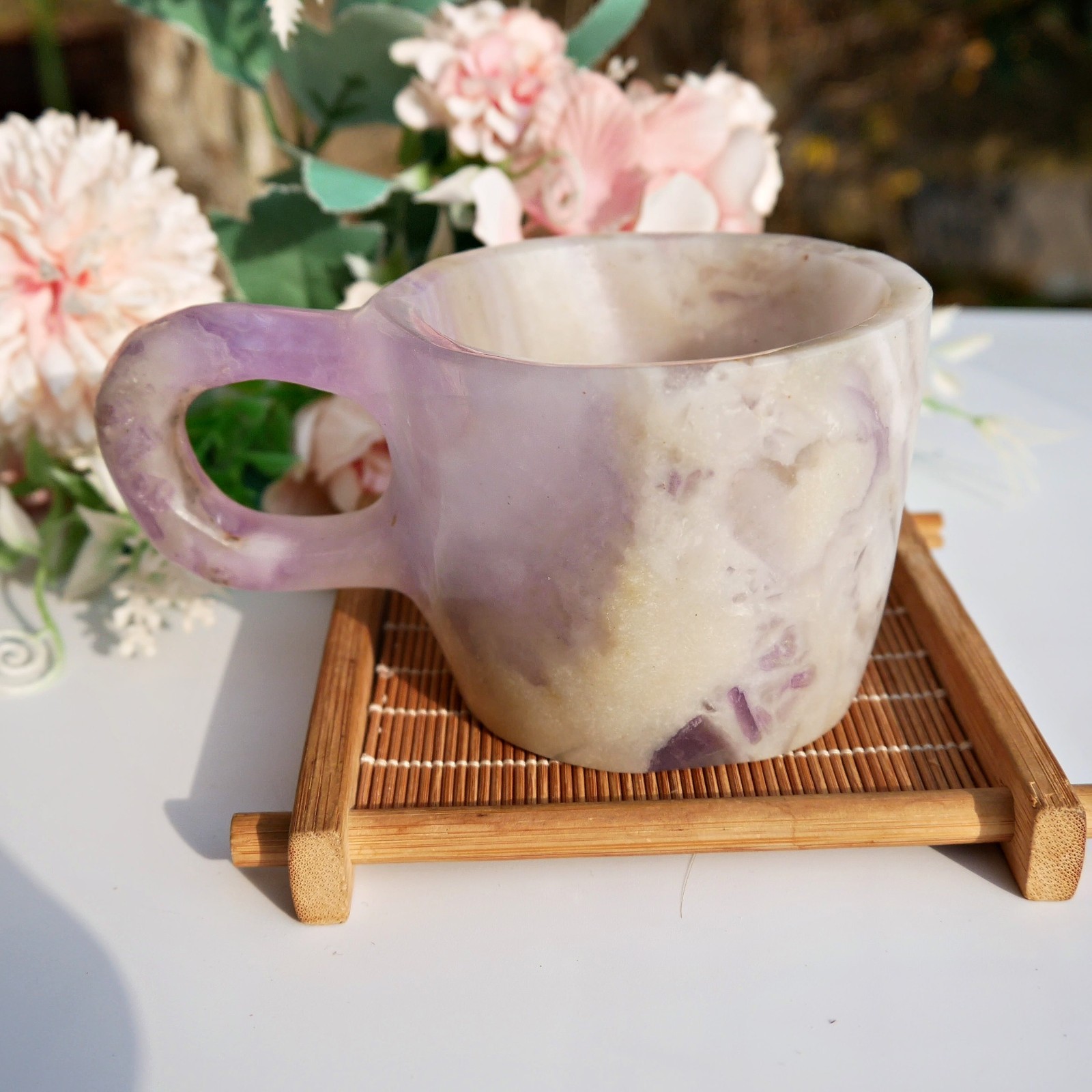 4.8″ Silk Banded Fluorite Cup Crystal Healing Bowl Meditation Gems Carved Decor