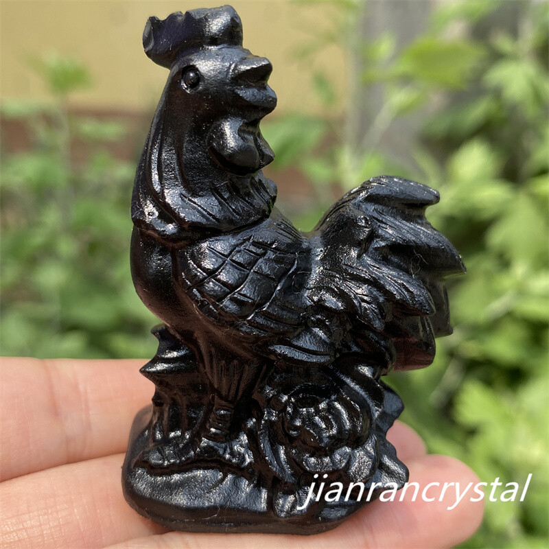 2.3″ Natural Obsidian Quartz Hand Carved Cock Quartz Crystal Skull Reiki Healing