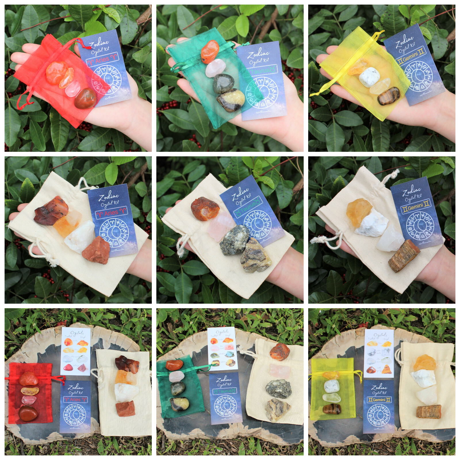 Zodiac Crystal Kit, 4 Stones+Pouch: Choose Rough or Tumble Set – or Both!