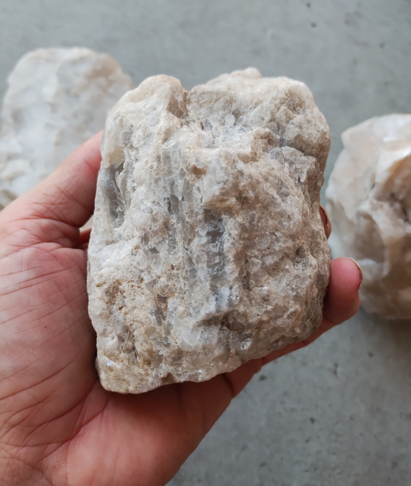 LARGE NATURAL ROUGH WHITE QUARTZ DISPLAY, GARDEN, ETC. PIECES, OVER 5LB LOT OF 3