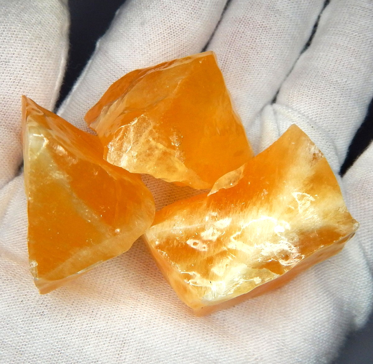 443.8ct Lot of 3 Vivid Orange Calcite Natural Mined Unheated Rough Facet Grade