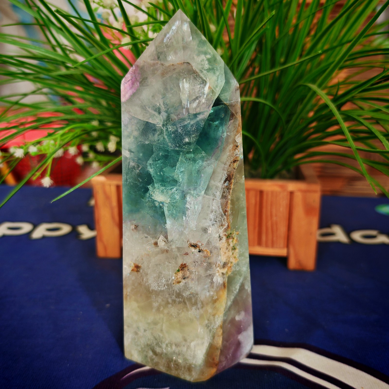4.95LB Polishing and healing of natural colored fluorite crystal tower 2250g