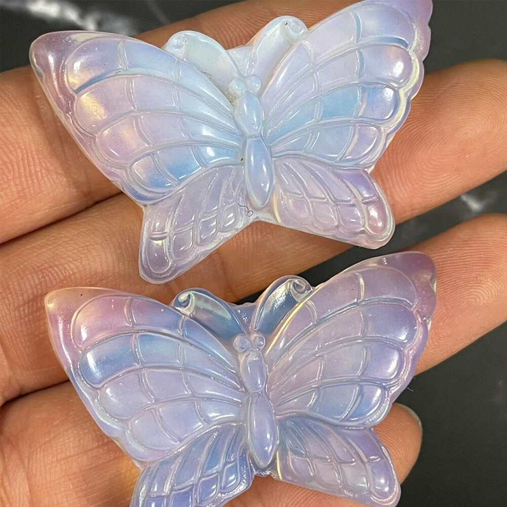 2″ Opalite Butterfly Quartz Carved Quartz Crystal Skull Reiki Healing Gift