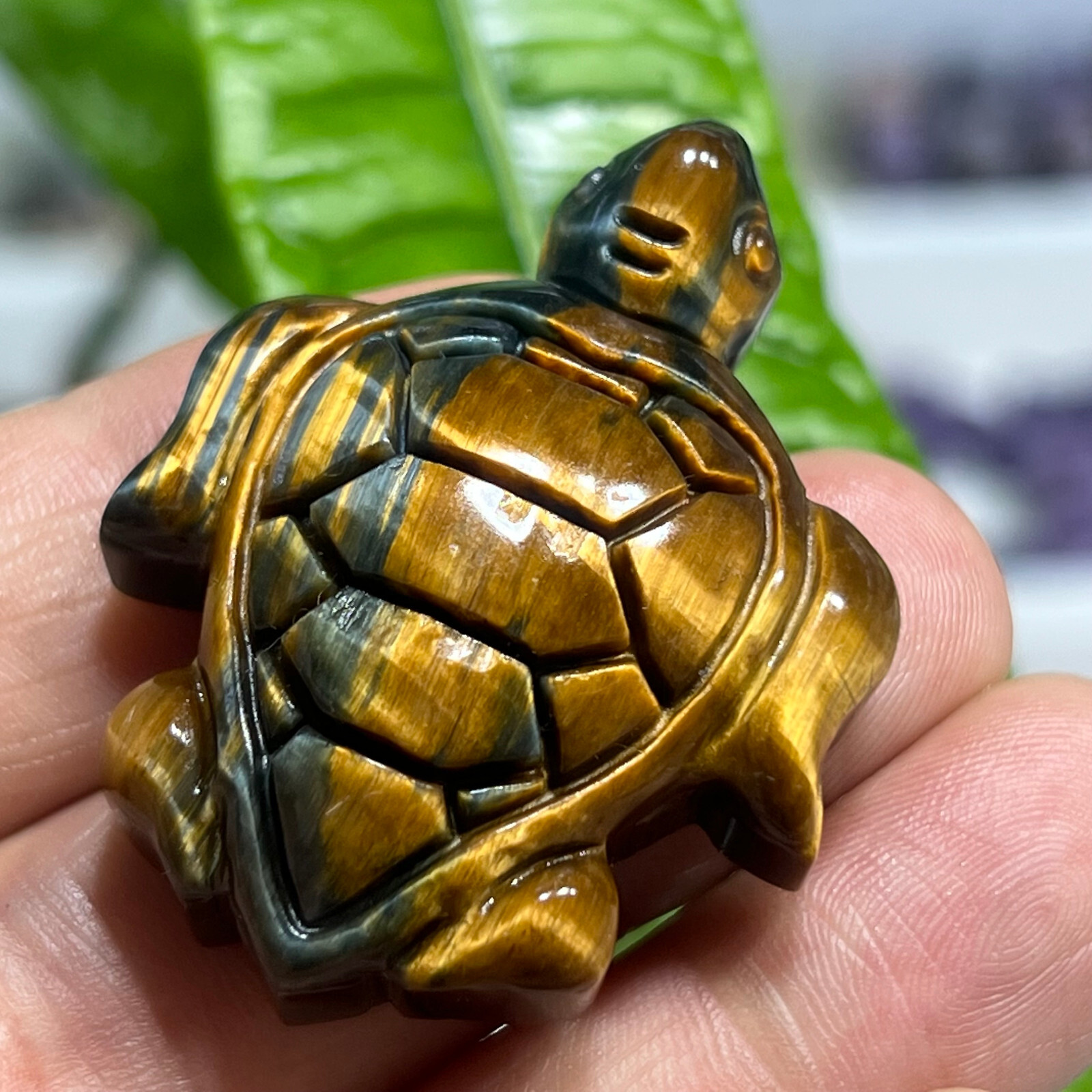 2″ Natural Tiger’s Eye Quartz Hand Carved sea turtle skull Crystal healing