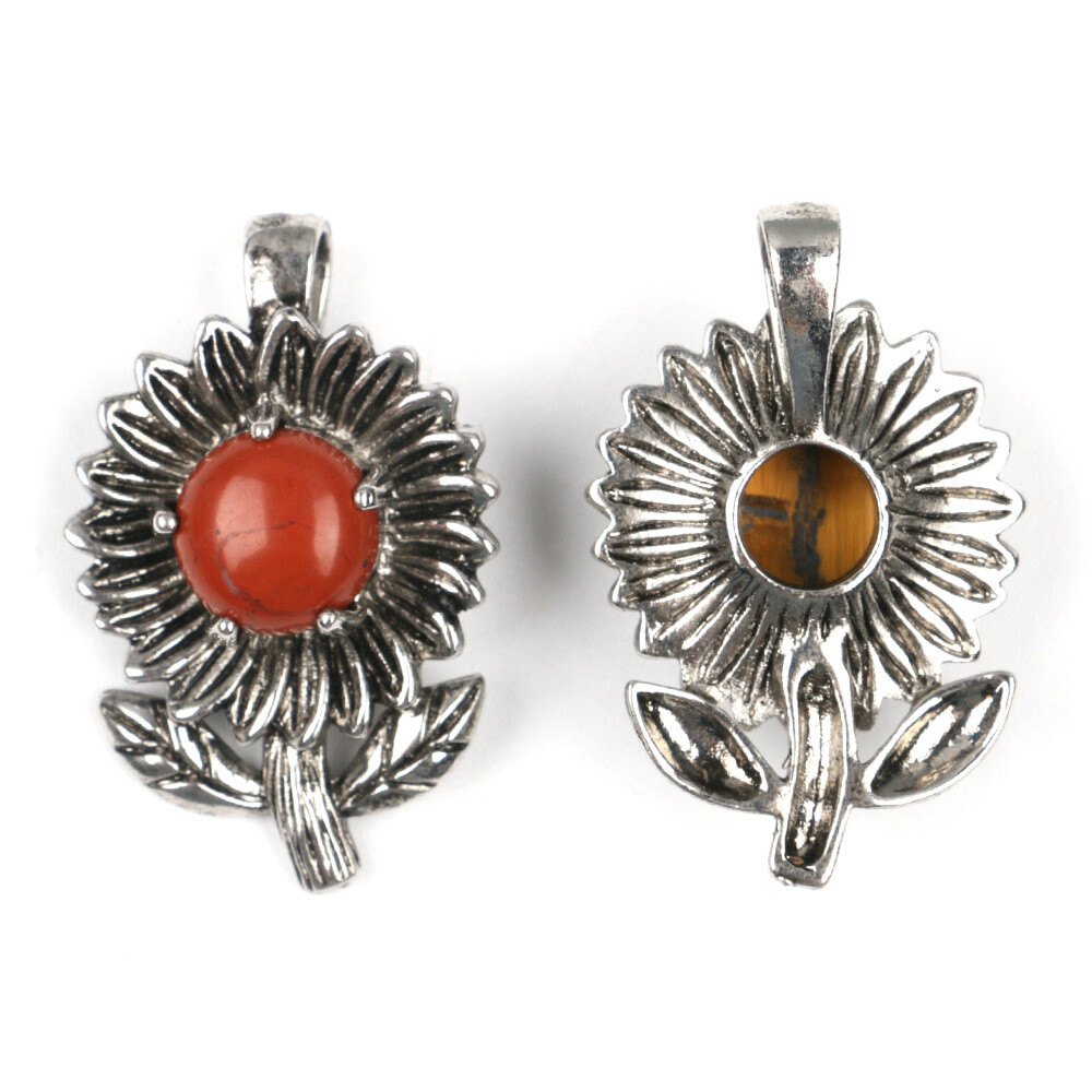 1pc Natural Crystal Chakra Sunflower Pendants Round Bead Quartz Gemstone Healing
