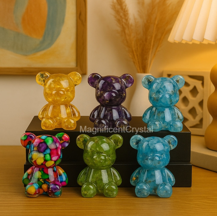5PCS/Set Natural Crystal Chip-Stuffed Teddy Bear Healing Decor Spiritual Gifts
