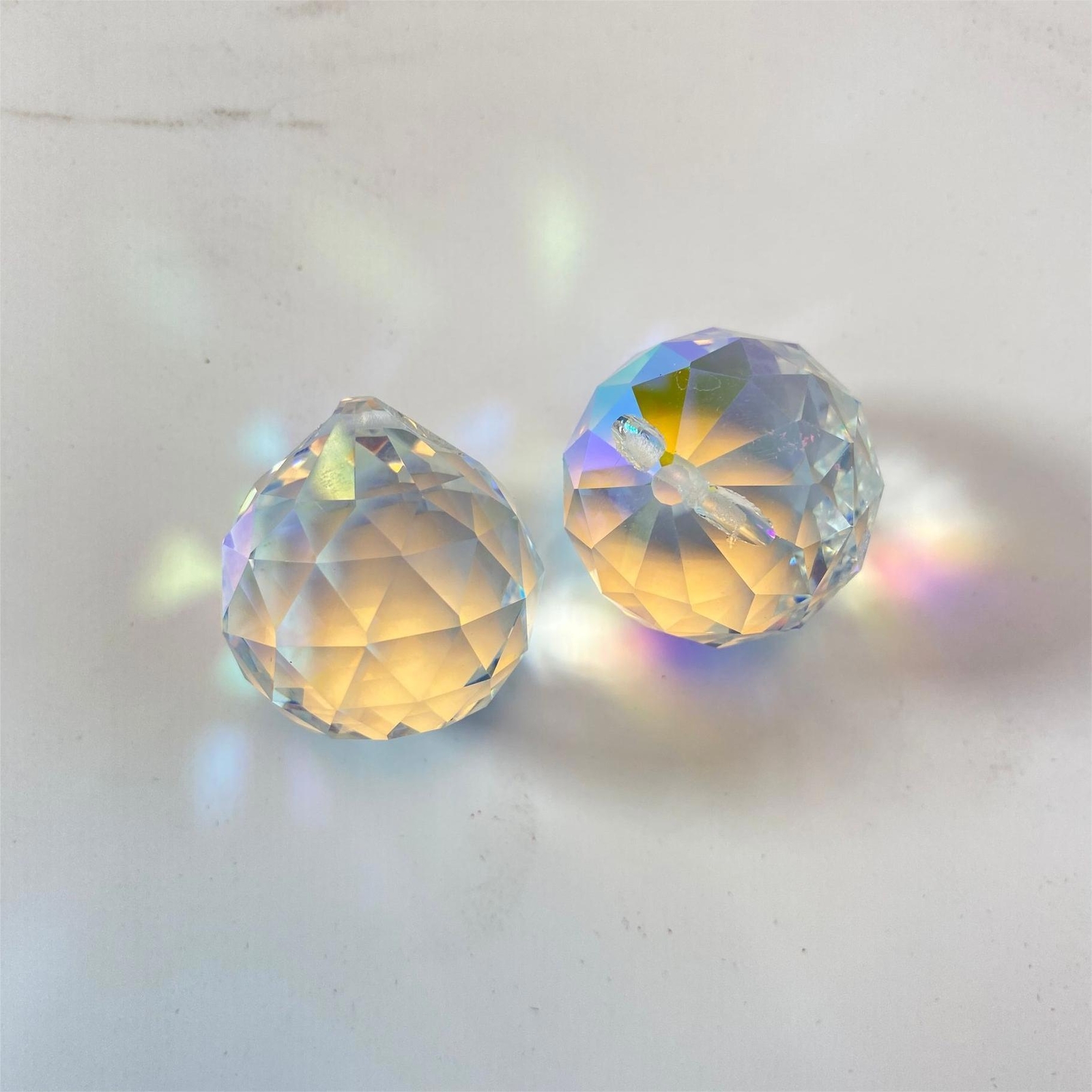 2PC 30MM Fengshui Faceted Prism Rainbow Ball Crystal Hanging Suncatcher Decor