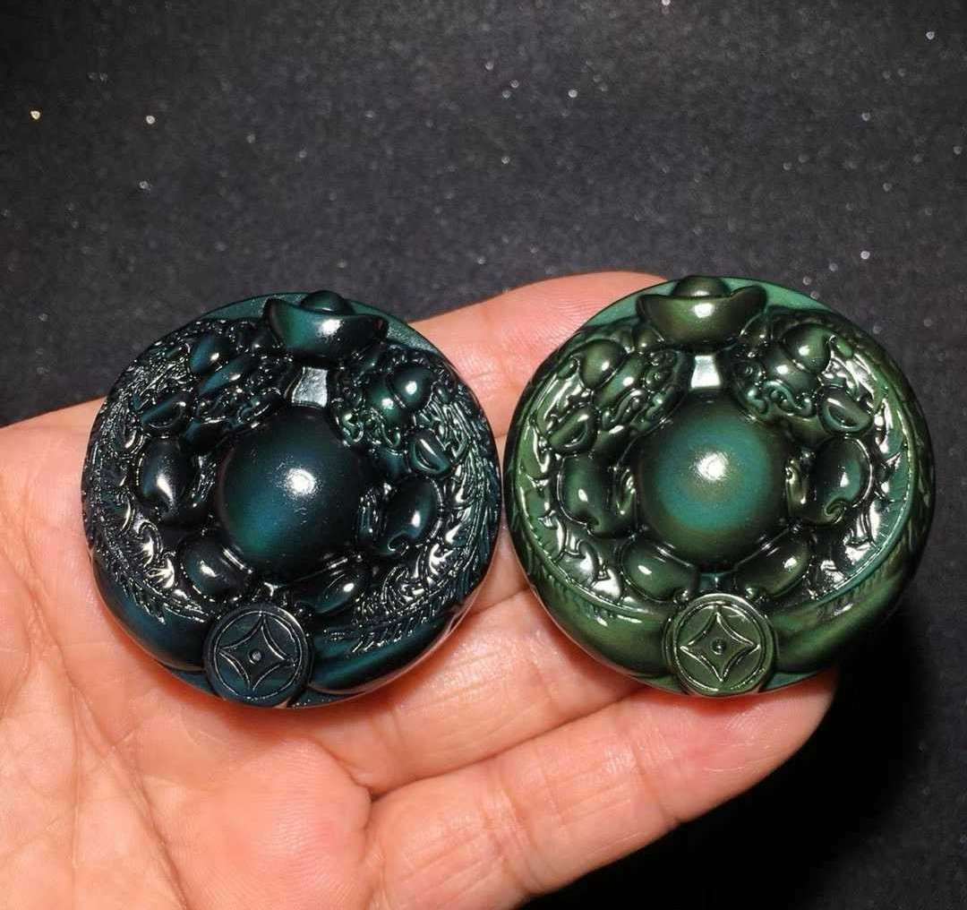 1pc Natural rainbow obsidian Quartz Carved pendant Crystal Reiki decor gift