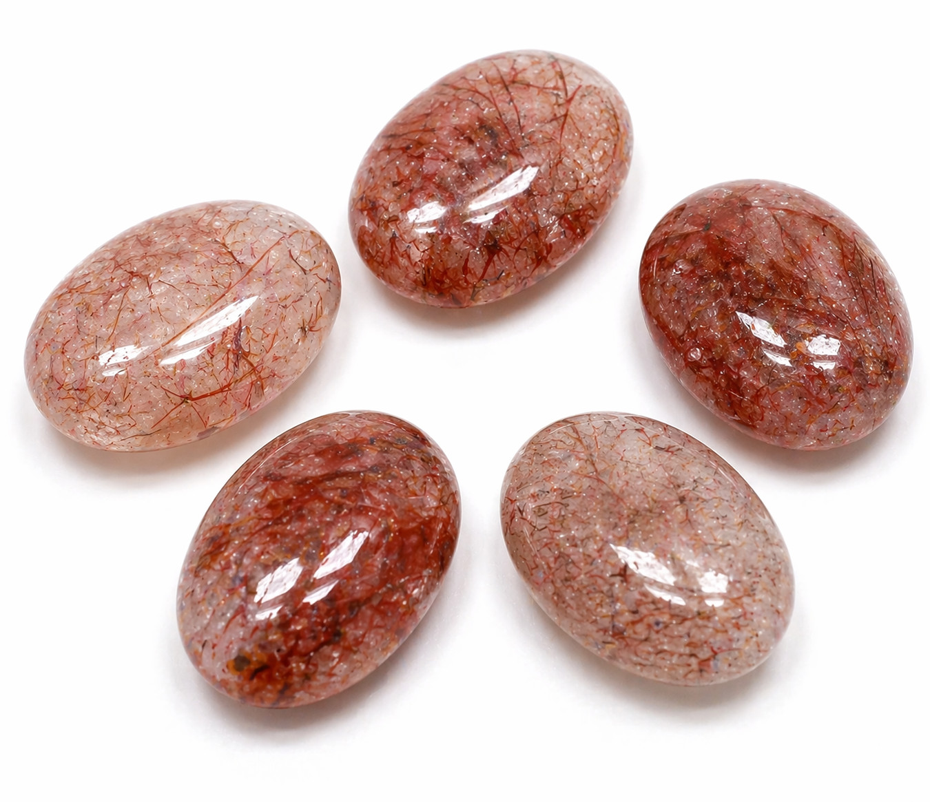 10KG Hematoid Quartz Palmstone Bulk Lot – Natural Polished Red Included Quartz