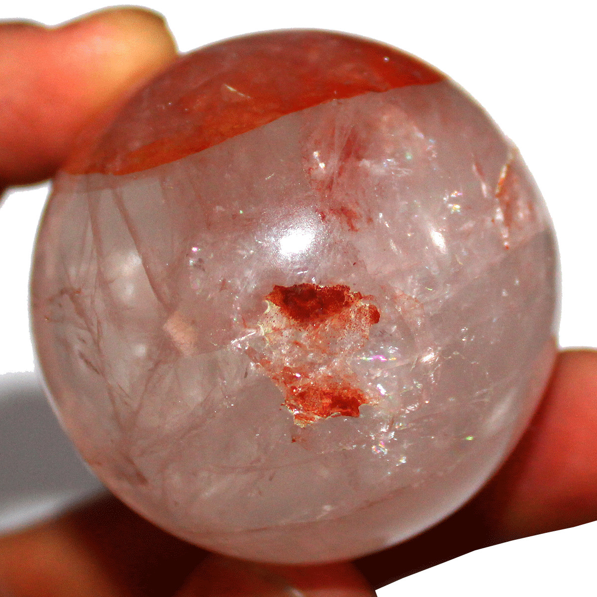 133g Natural Red Fire Hematoid Quartz Eye 46MM Crystal Sphere Ball Mineral Decor
