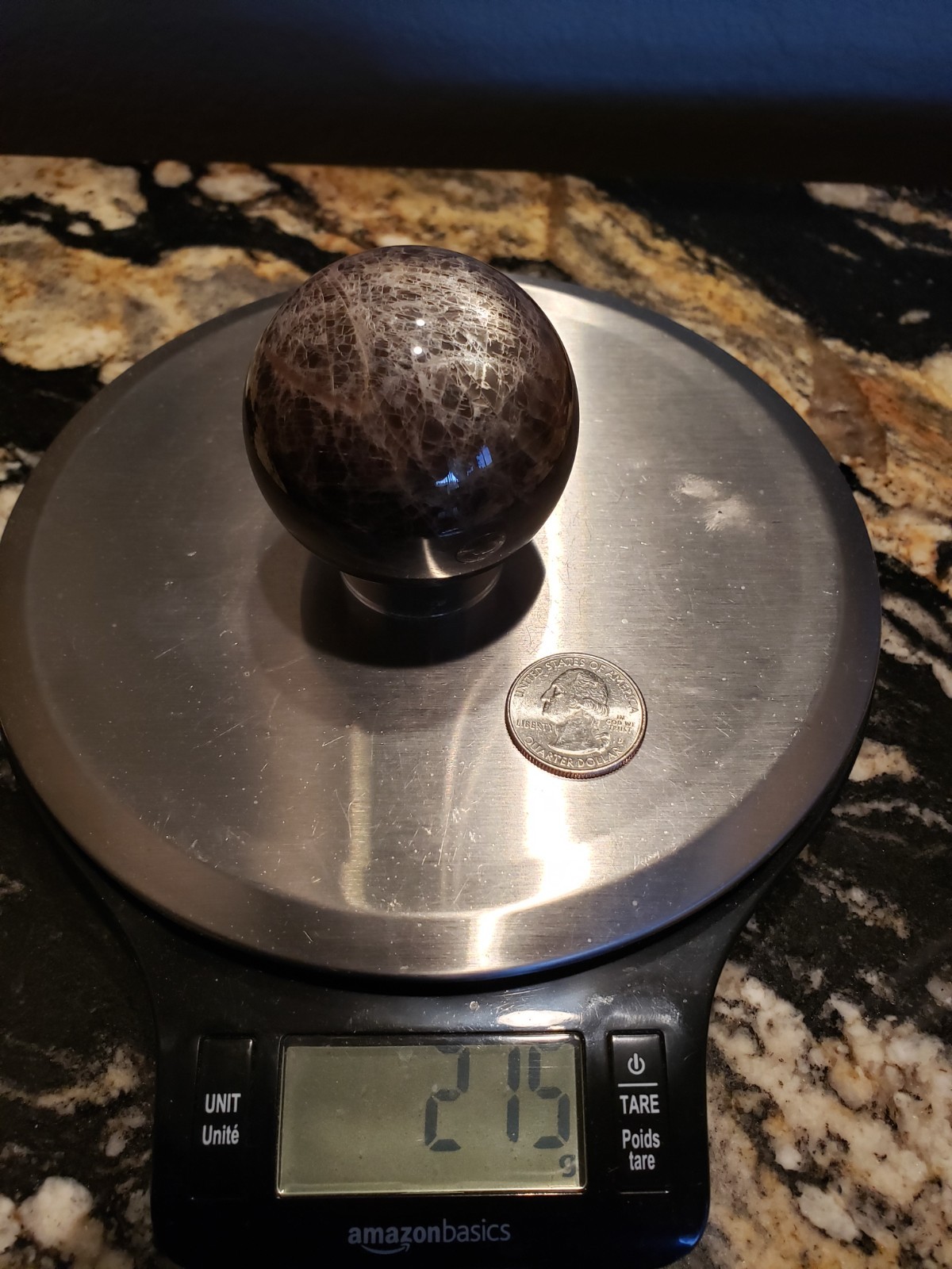 2.13″ Black Moonstone Silver Flash Crystal Sphere Orb Ball, 215g or 7.6 oz