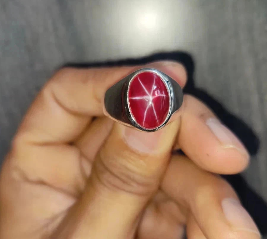 9 Ct Natural Red Star Ruby Certified Men’s Ring in 925 Sterling Silver All Sizes