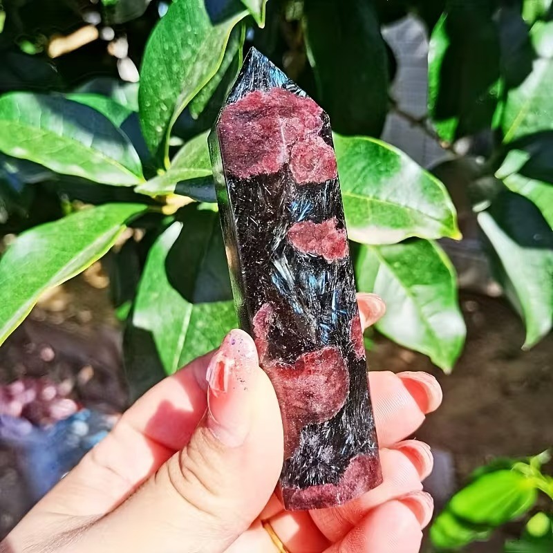 Garnet in Arfvedsonite Stone Tower Point Healing Crystal Wand Decor Collection