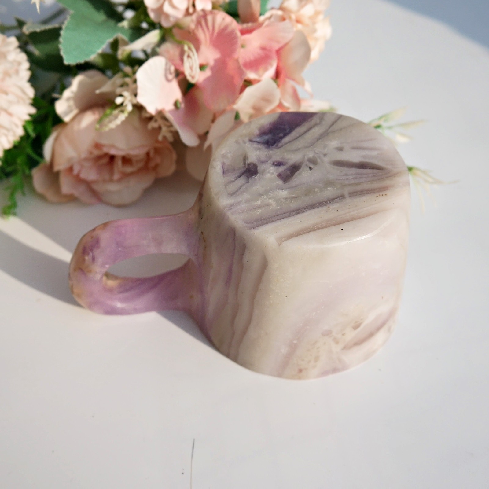 4.8″ Silk Banded Fluorite Cup Crystal Healing Bowl Meditation Gems Carved Decor