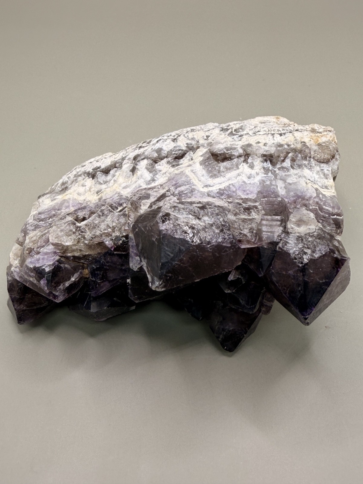 Natural Dark Amethyst Cluster ∼4″ – Raw Purple Chevron Quartz Crystal Points