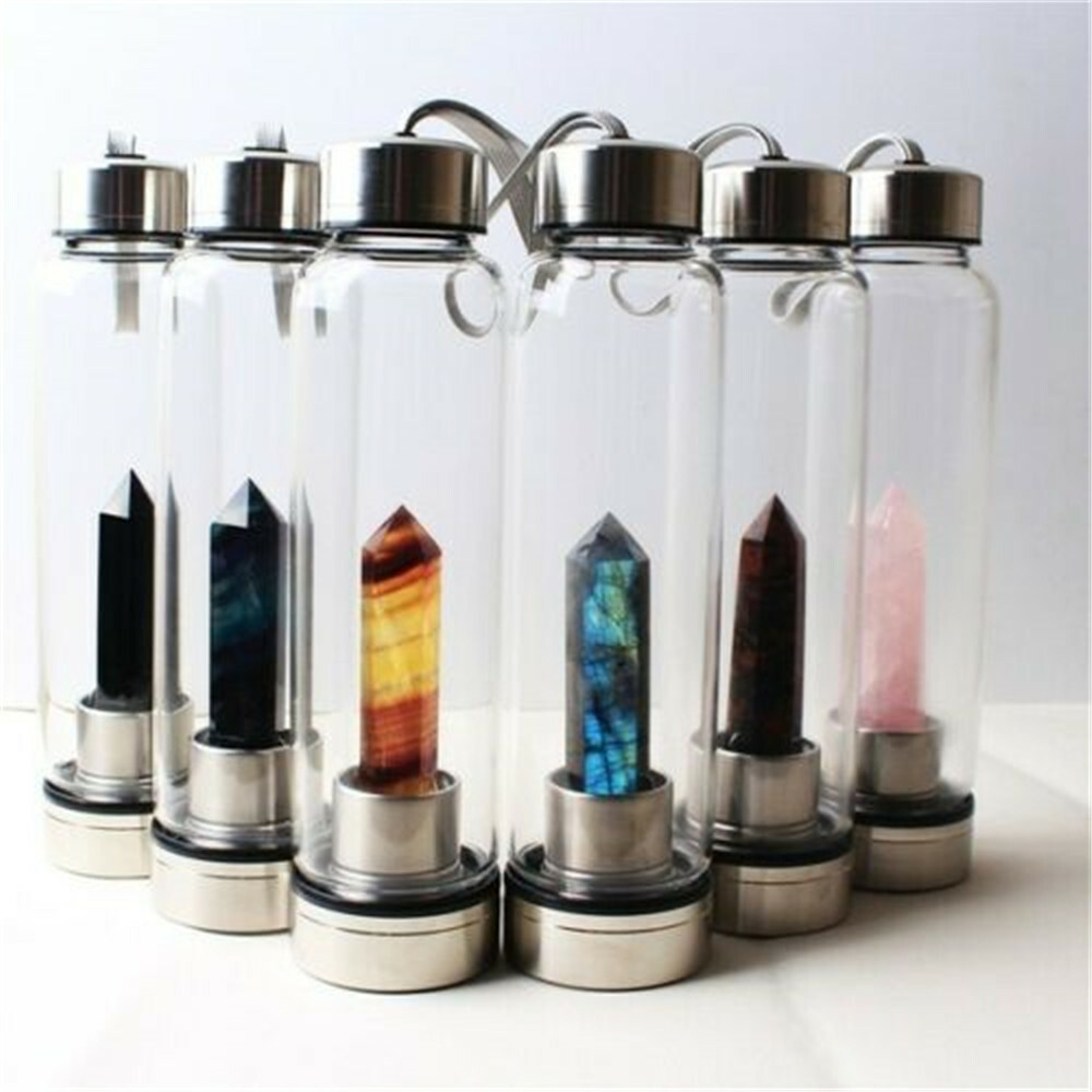 Natural Elixir Quartz Crystal Water Bottle Crystal obelisk Point Healing Wand