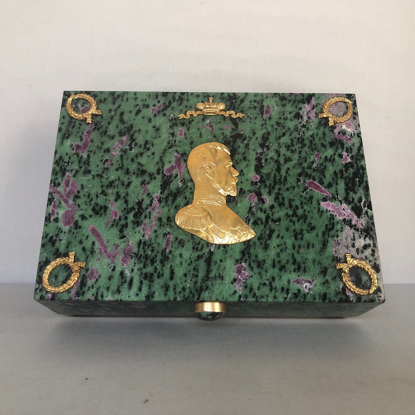 Ruby in Zoisite Hard Stone Hinged Box wit Nicholas The Second Russian Last Czar.