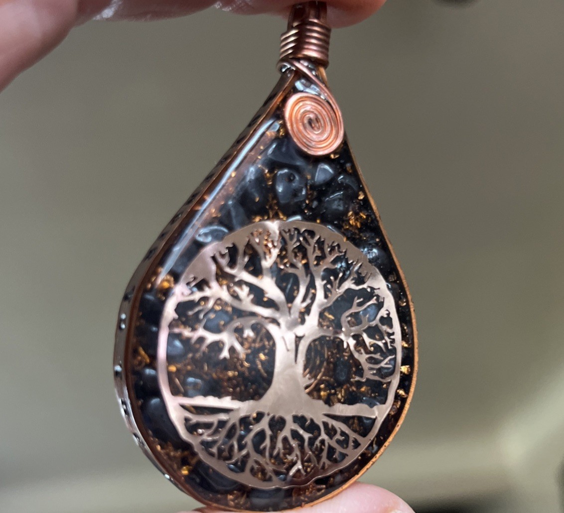 Orgonite Energy Tree Life Pendant Affirmation Growth Copper Resin Blk Tourmalin
