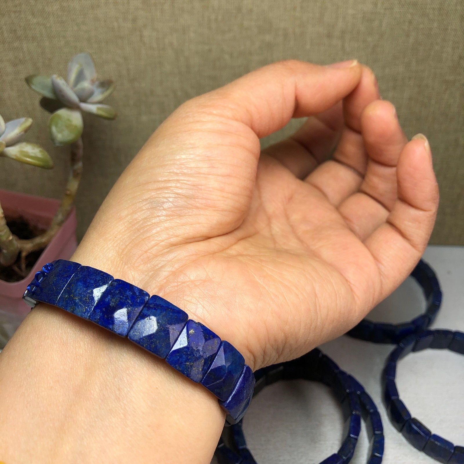 1pcsNatural lapis lazuli Stone Bracelet Brown Gemstone Stretch Bracelet Handmade