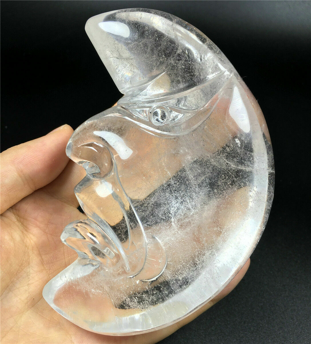 Hand carved! Natural Clear Quartz Crystal Carving moon Skull Healing 456g