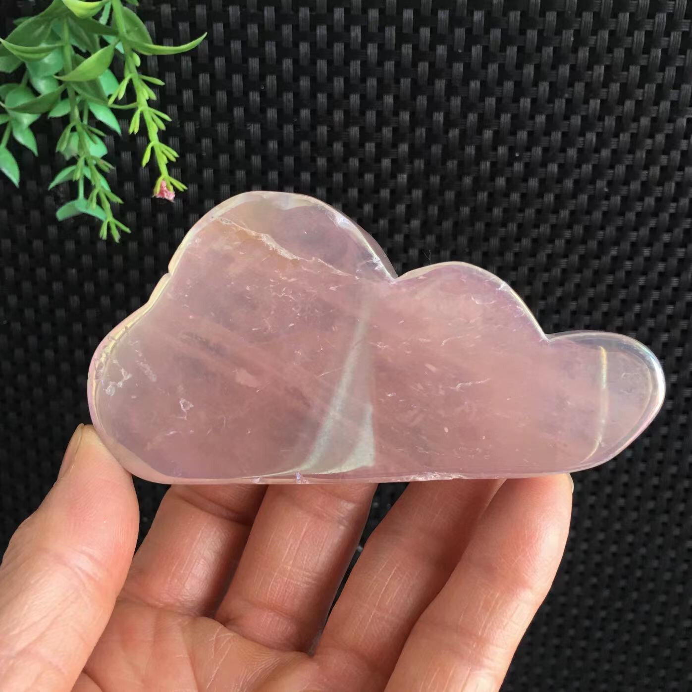 114g Titanium Angel Aura Rose Quartz Slab Cloud Shaped Carving Quartz Crystal