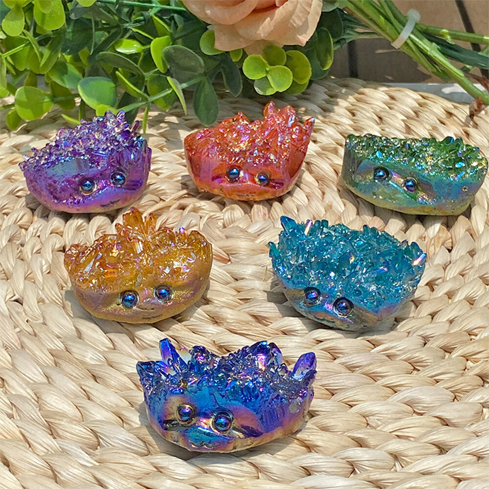 1PC Natural Cluster Crystal Quartz Hedgehog Carved Crystal Reiki Healing Gifts