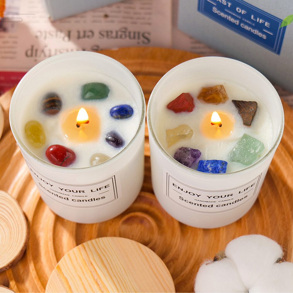Natural Quartz Crystal Stone Aromatherapy Candle Soy Wax Smokeless Candles Gifts