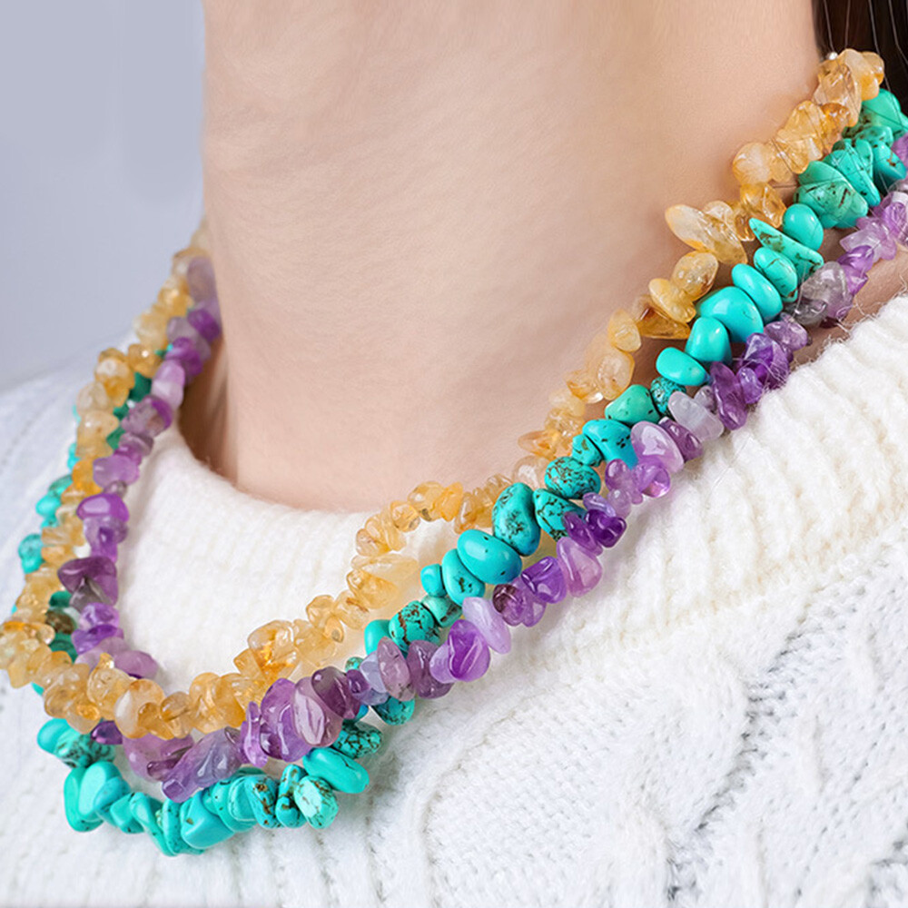Long 20 Inch Natural Crystal Quartz Chips Gemstone Beads Strand Necklace