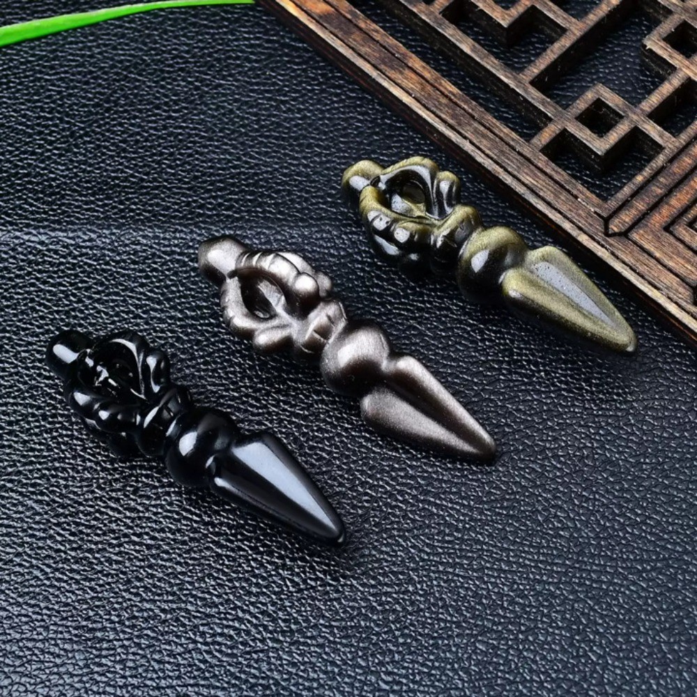 Natural Obsidian Vajra Phurba Crystal Carving Protection Healingstone Decor Gift