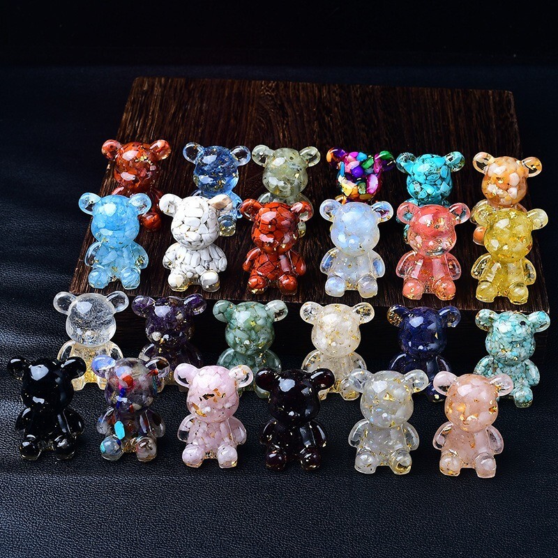 5PCS/Set Natural Crystal Chip-Stuffed Teddy Bear Healing Decor Spiritual Gifts