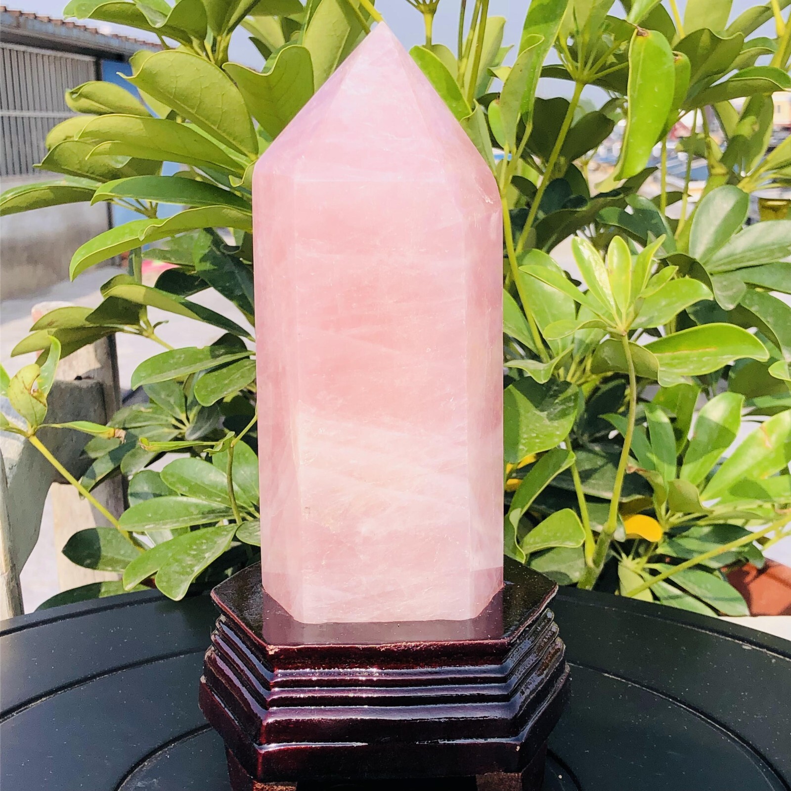 3.31lb Natural Pink Rose Crystal Obelisk Quartz Wand Tower Mineral Specimen+Base