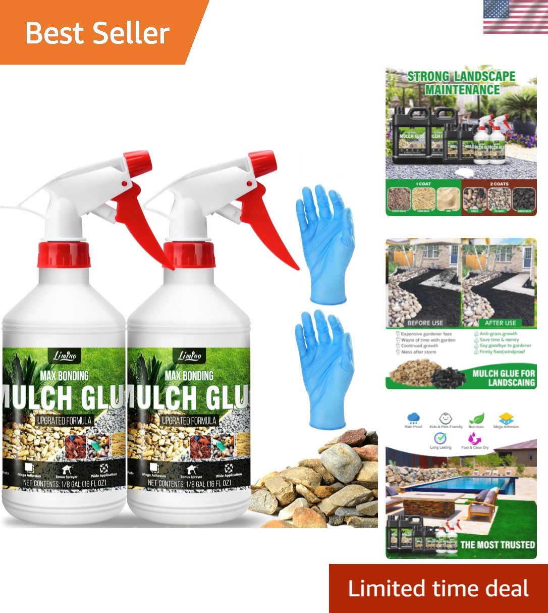Strong 32oz Gravel Glue – Ready-to-Use Mulch Lock for Gardens & Landscapes
