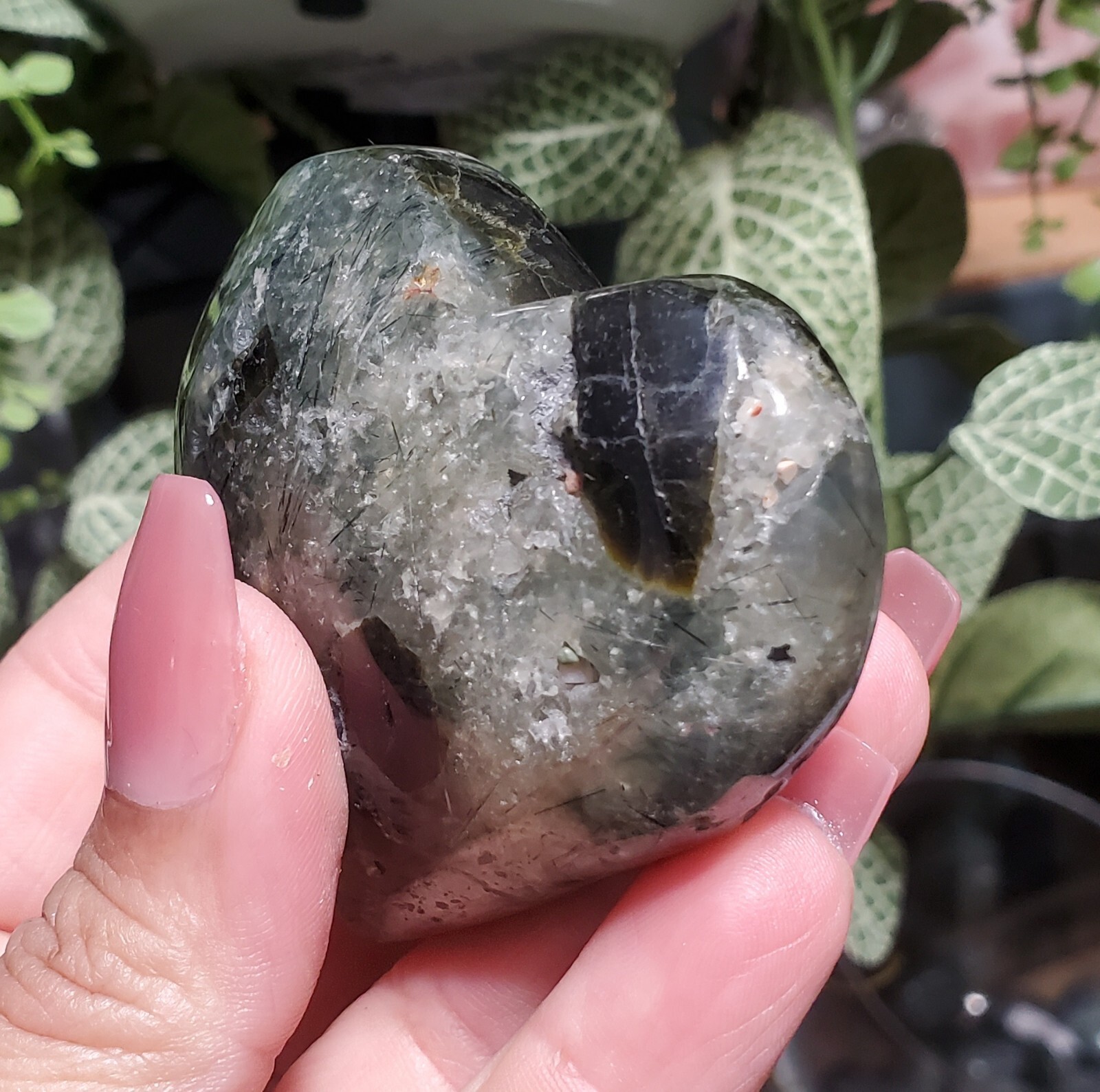 Prehnite With Epidot 2.24″ H Crystal Heart Palm Stone 1pc