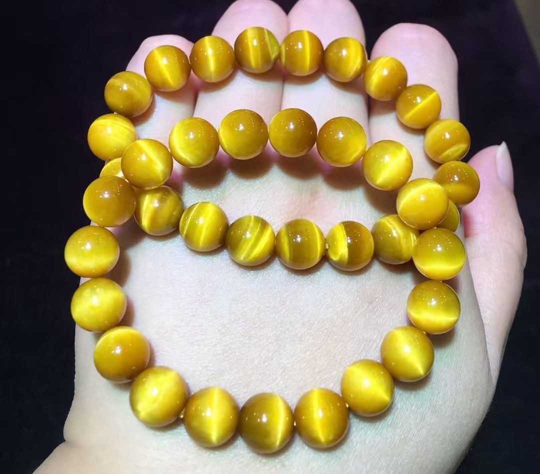 Genuine Natural Gold Tiger Eye Gemstone Beads Woman Bracelet AAAA 10mm