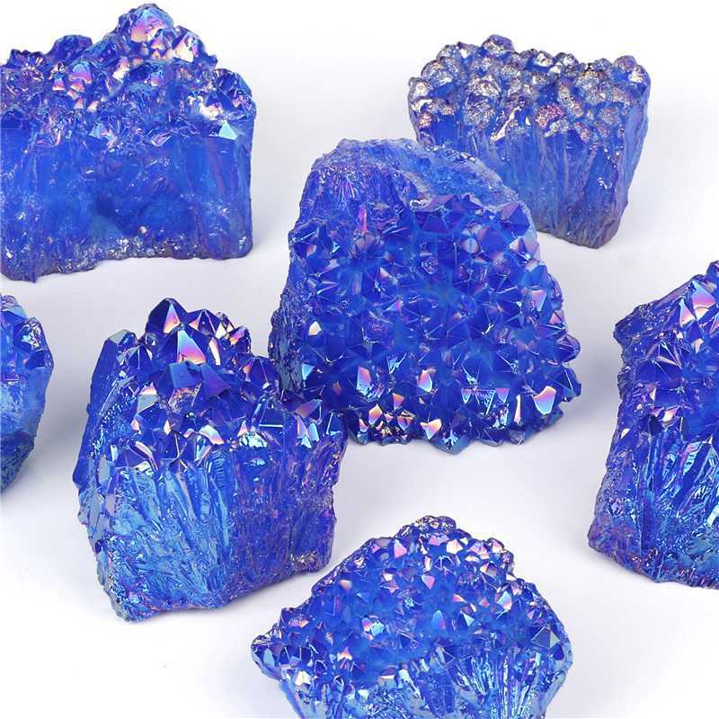 Large Natural Aura Blue Titanium Quartz Crystal Cluster Energy Gemstone Healing