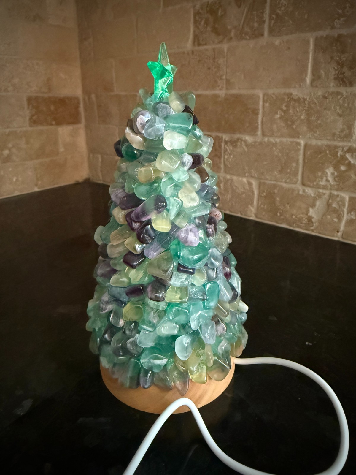 Natural Green Rainbow Fluorite tumbles crystal USB Tree light #2