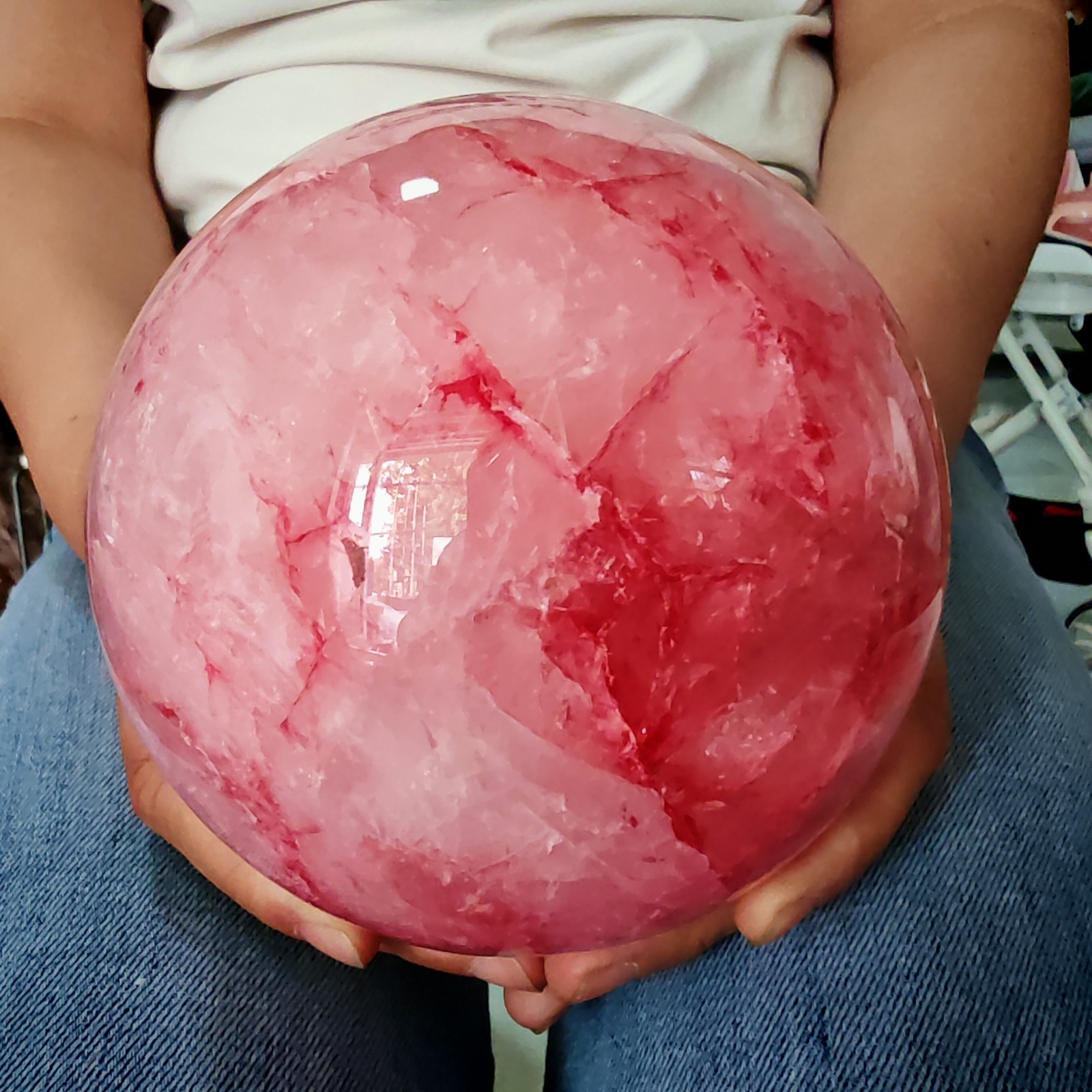 7.15LBRed gel flower crystal ball quartz crystal ball, spiritual energy recovery