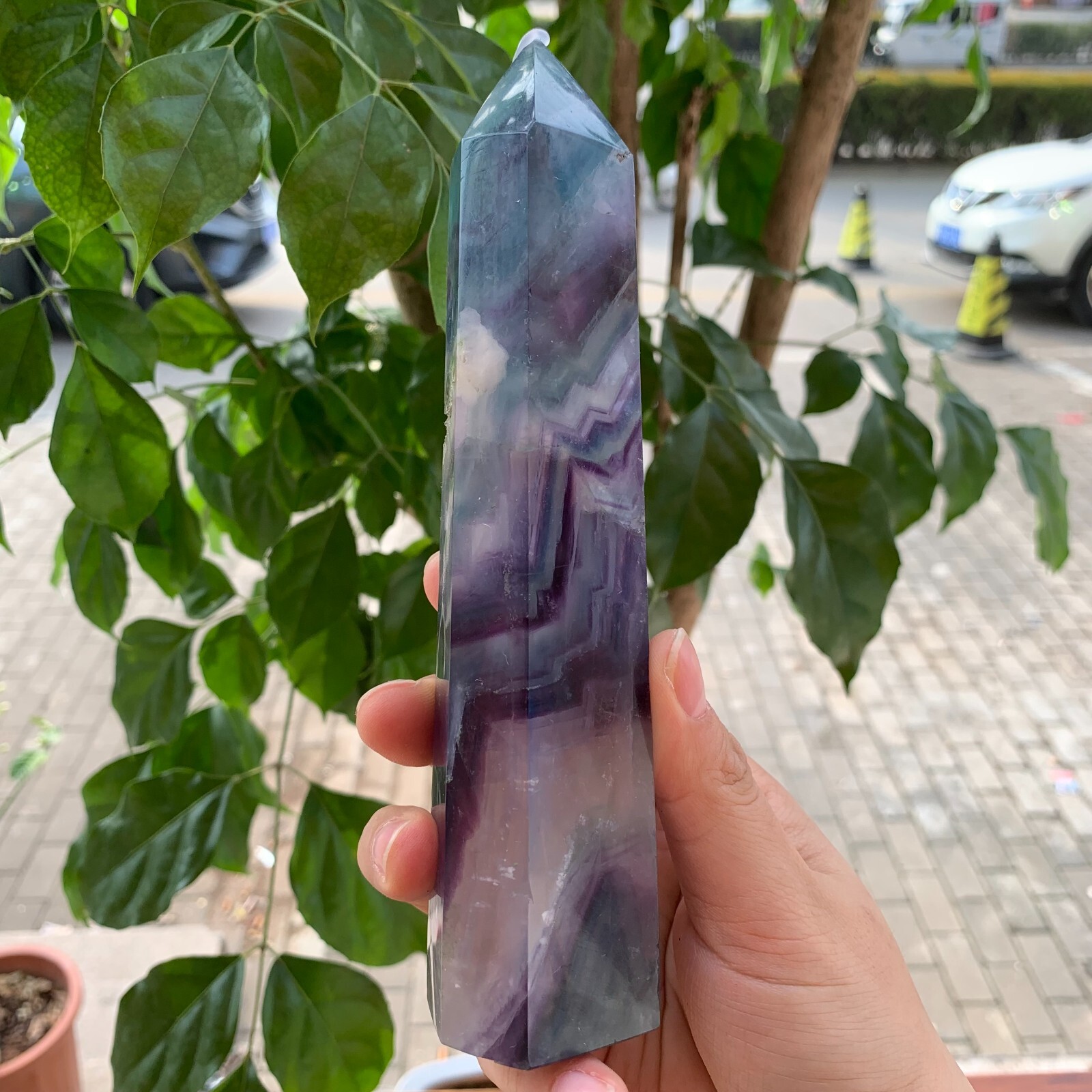 445g Natural Rainbow Fluorite Obelisk Crystal Quartz Tower Point Mineral 172mm