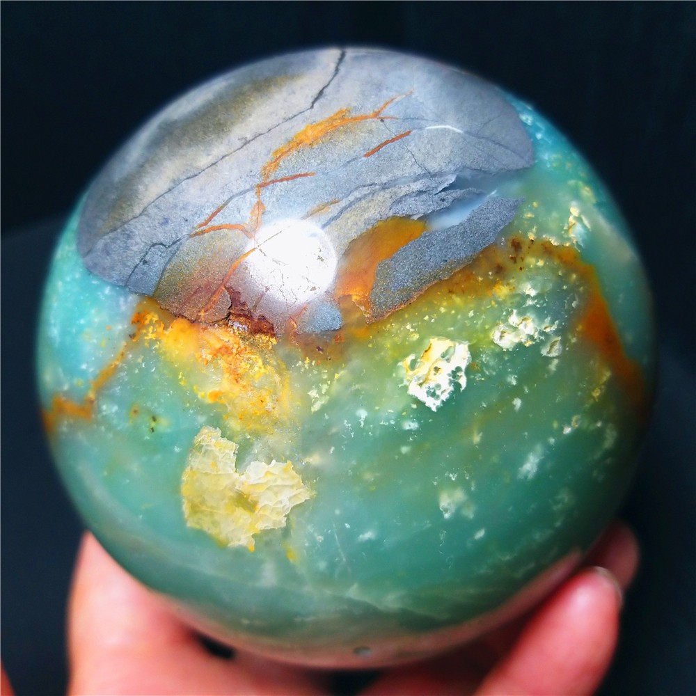 1008g Natural Polishing Amazon Agate Chalcopyrite Symbiotic Crystal Ball A4935