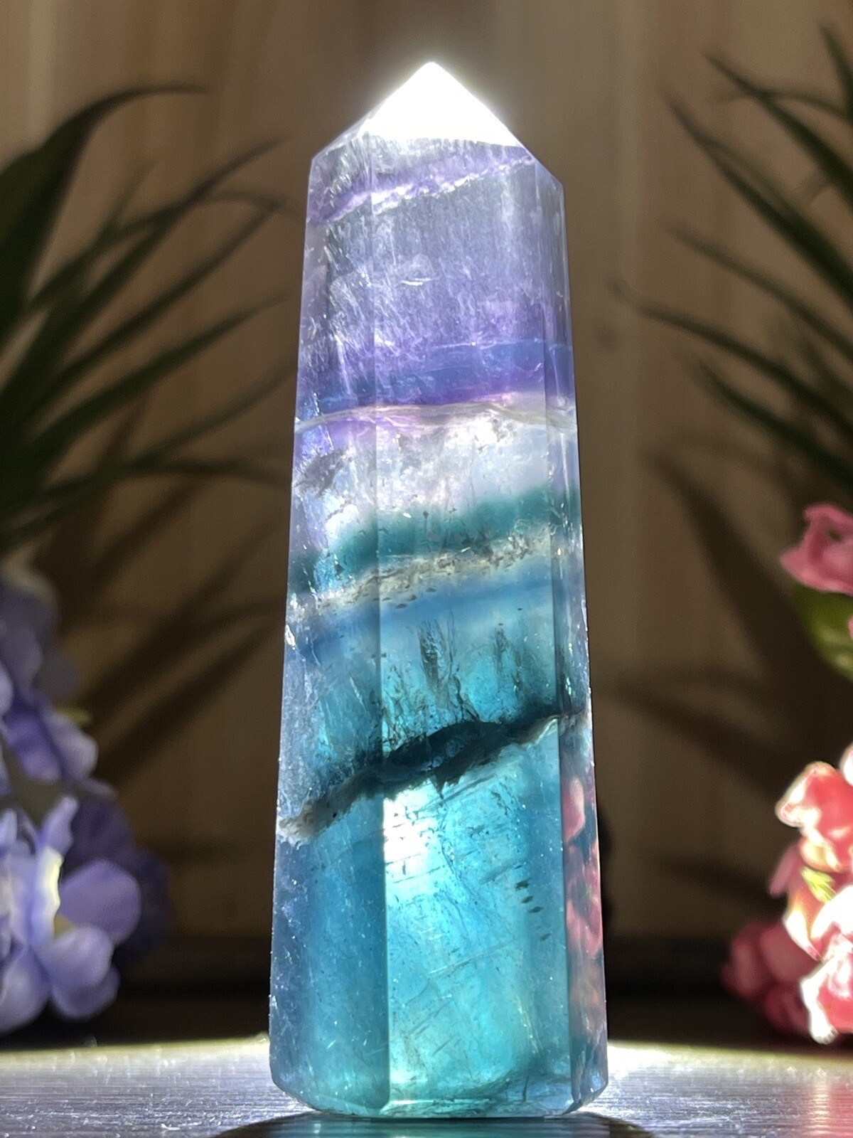 FLUORITE TOWER – Purple Green Rainbow Mineral Reiki Chakra Crystal Witch Decor
