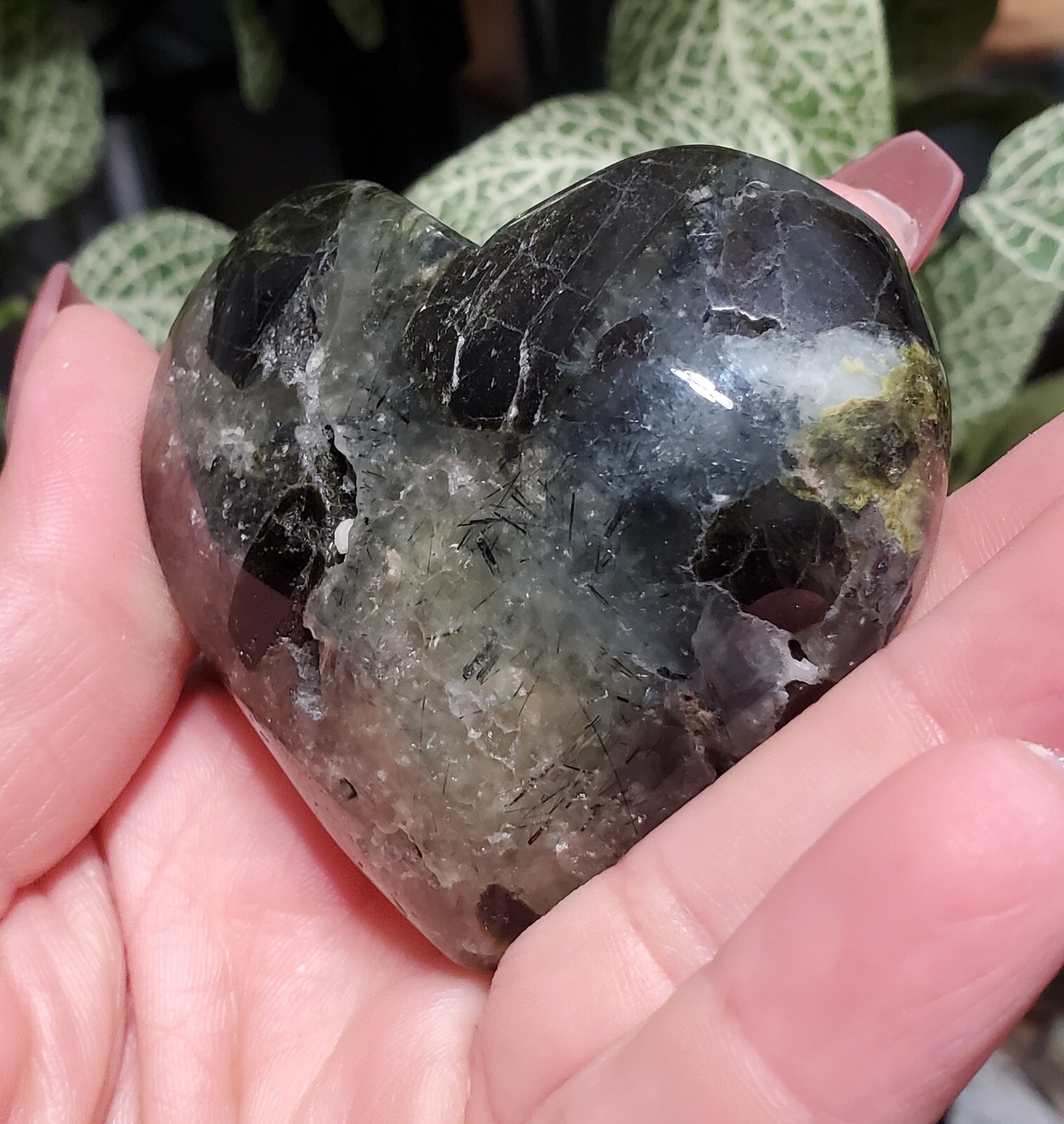 Prehnite With Epidot 2.24″ H Crystal Heart Palm Stone 1pc