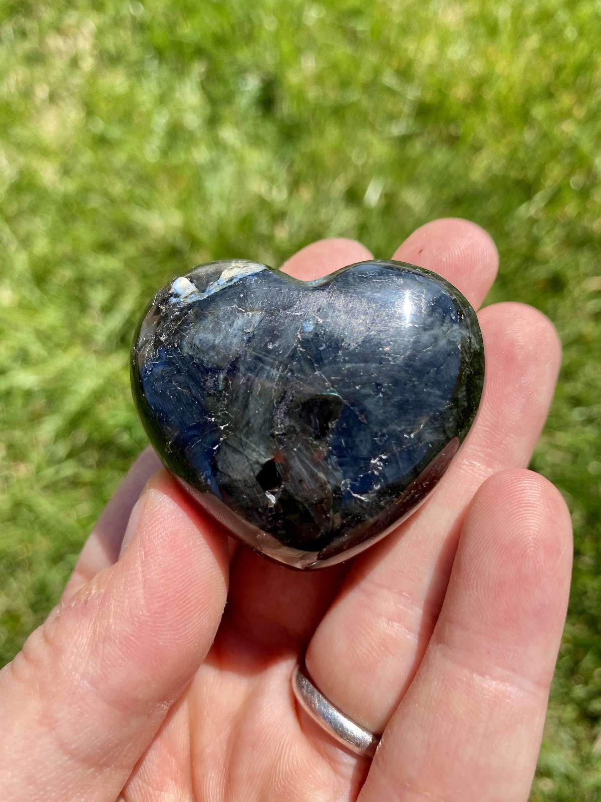 Larvikite Heart – Polished Stone, Natural Larvikite from Norway