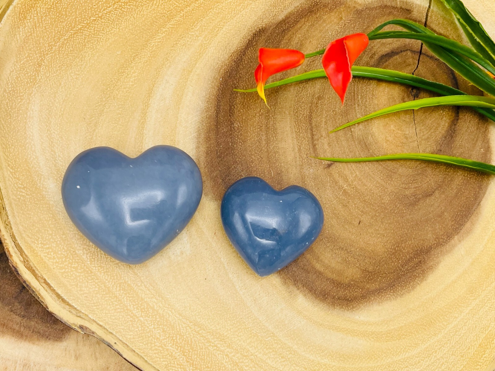 Blue Angelite Heart Palm Stones, Polish Reiki Massage Pocket stone, Pick a size