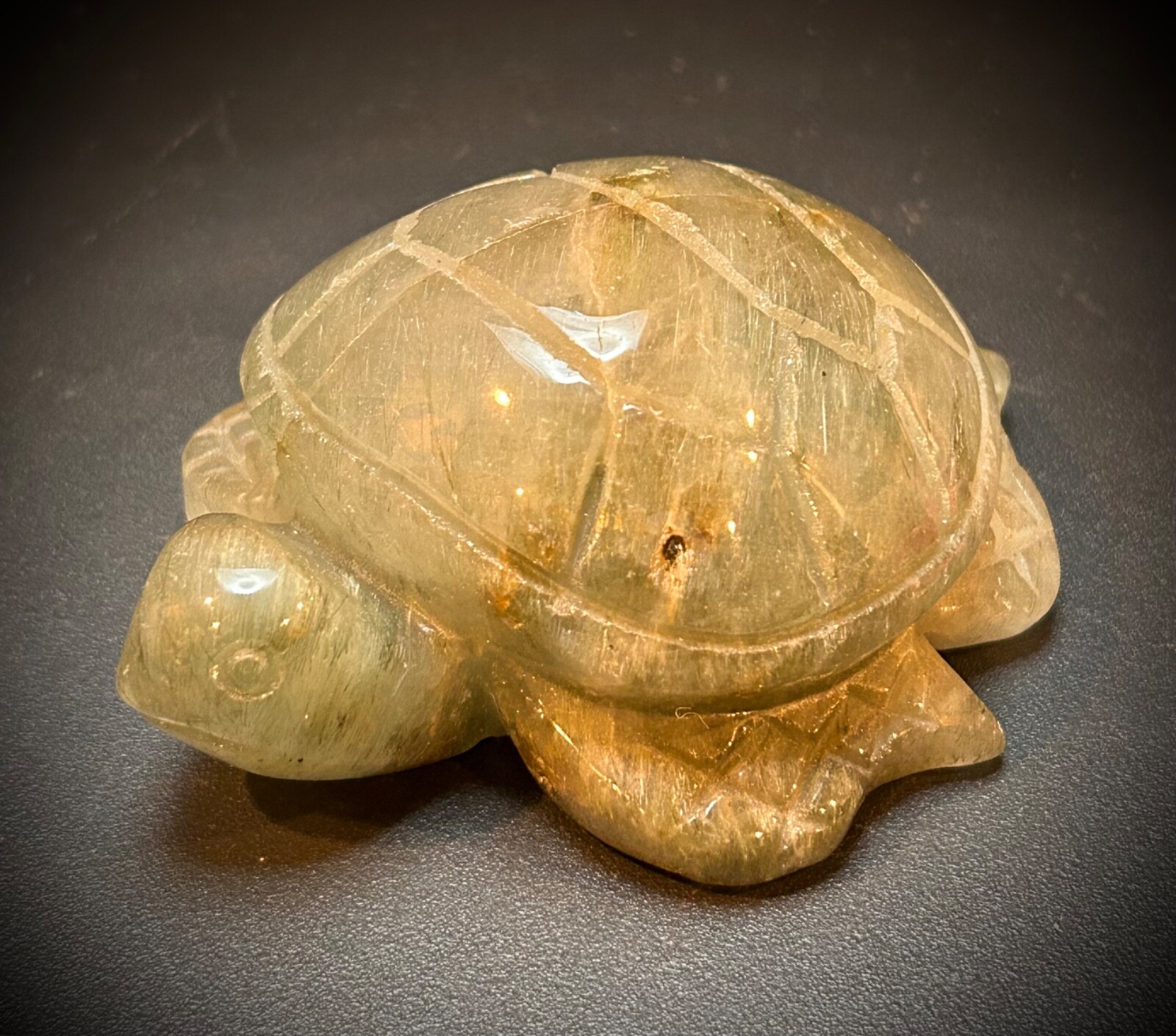 3.53″ Green Rutile Quartz Turtle Carving 8.8oz