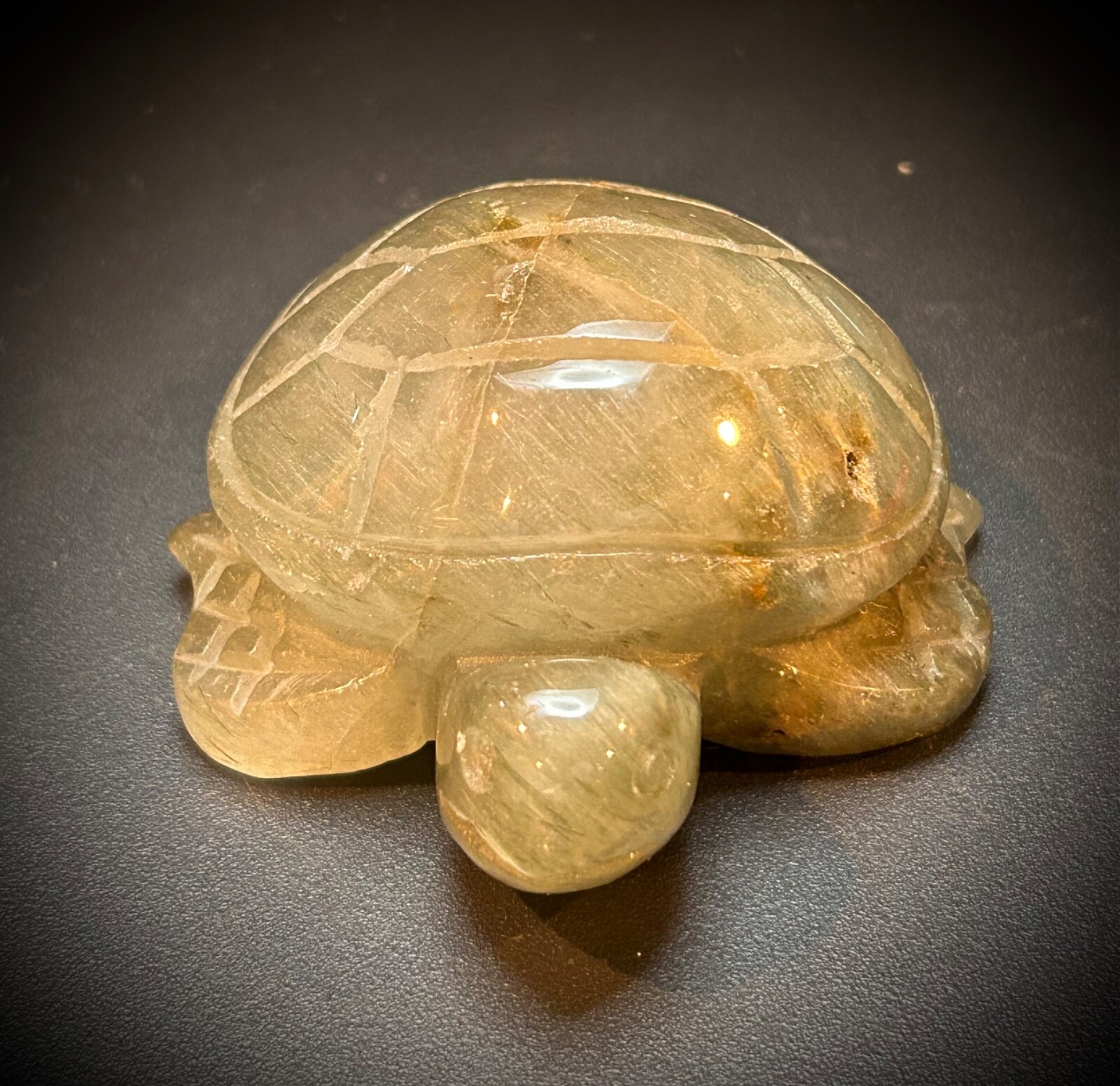 3.53″ Green Rutile Quartz Turtle Carving 8.8oz