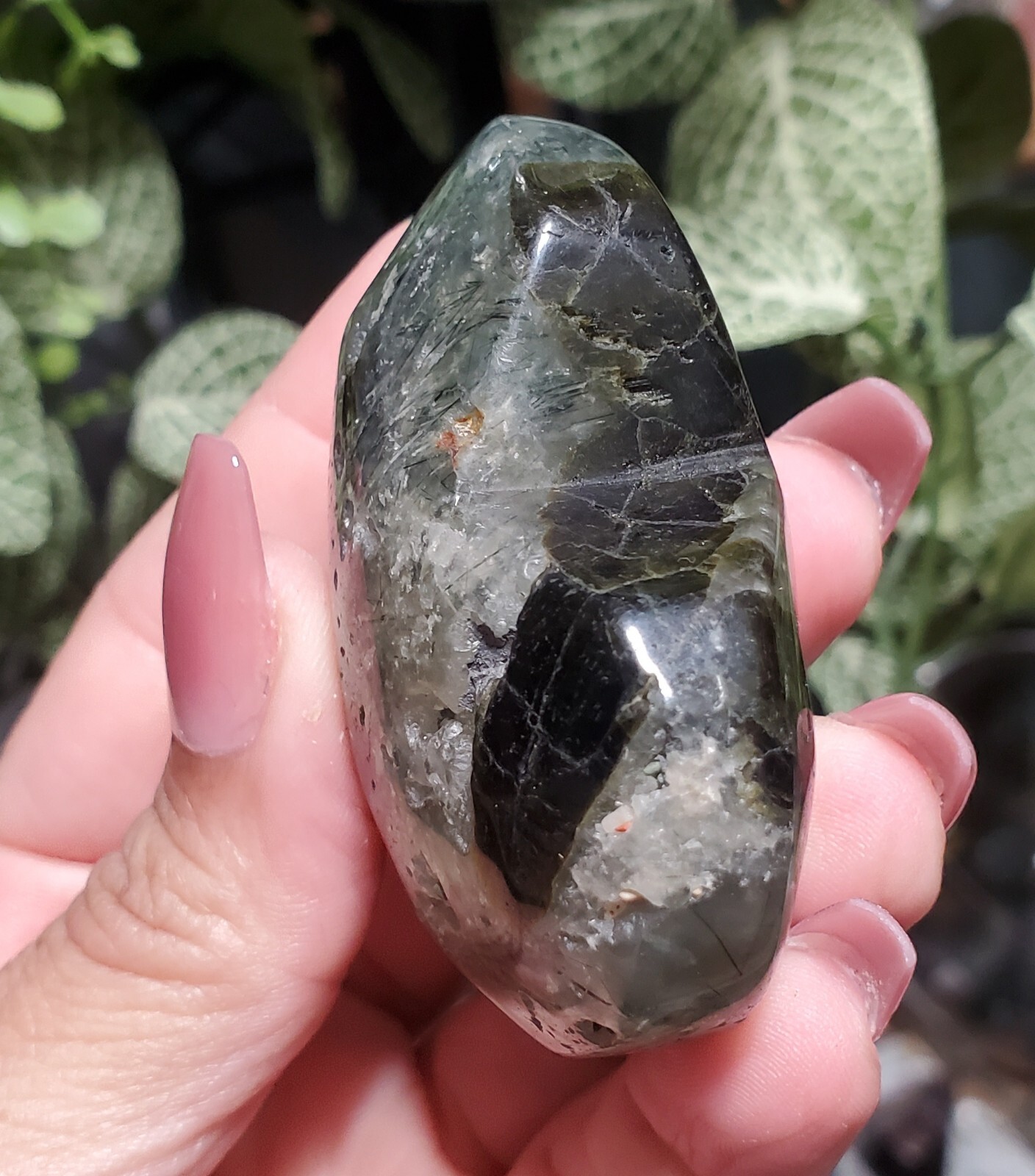 Prehnite With Epidot 2.24″ H Crystal Heart Palm Stone 1pc