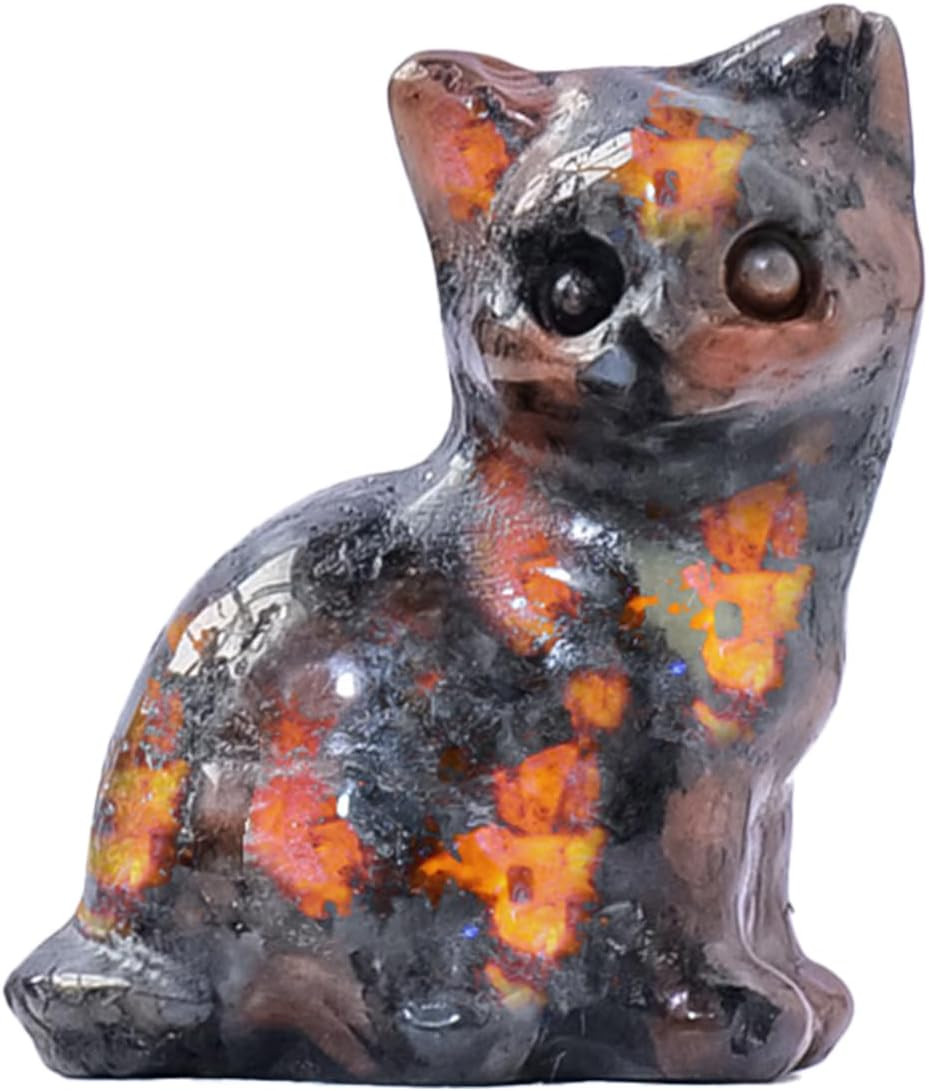 1PCS Natural Crystal Flame Yooperlite Stone Cat Figurine 1.18″ Healing Crystal K